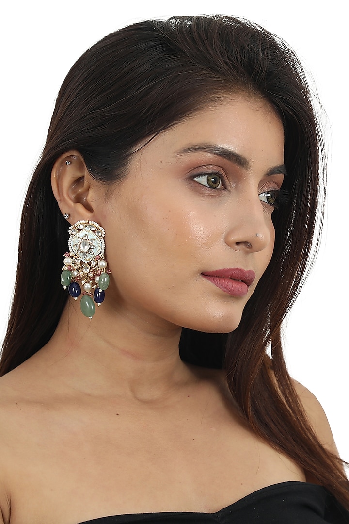 Gold Plated Firozi Meenakari Necklace Set by Riana Jewellery at Pernia's Pop Up Shop
