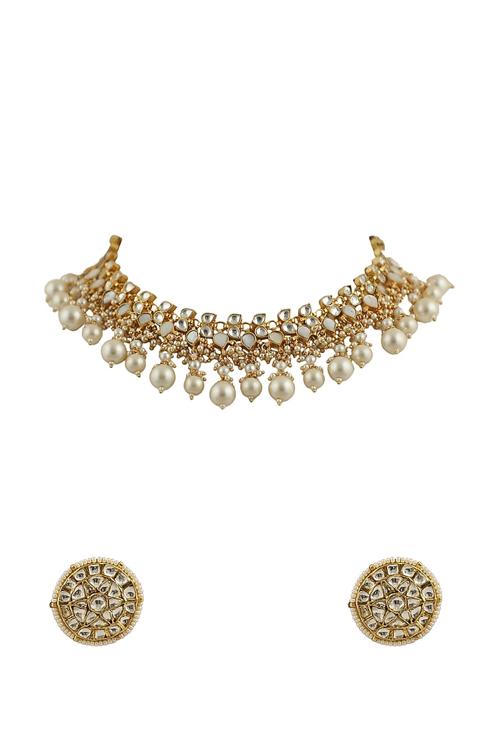 Gold Plated Mother Of Pearl Necklace Set by Riana Jewellery at Pernia's Pop Up Shop