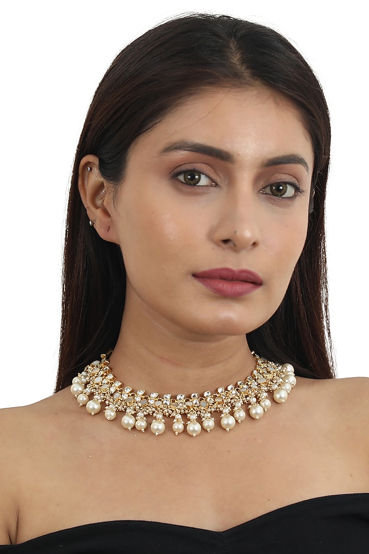 Gold Plated Mother Of Pearl Necklace Set by Riana Jewellery at Pernia's Pop Up Shop