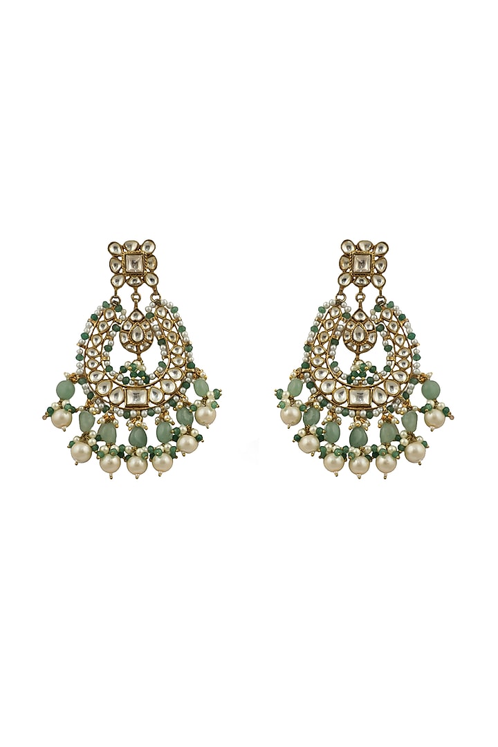 Gold Plated Sea Green Beaded Dangler Earrings by Riana Jewellery at Pernia's Pop Up Shop
