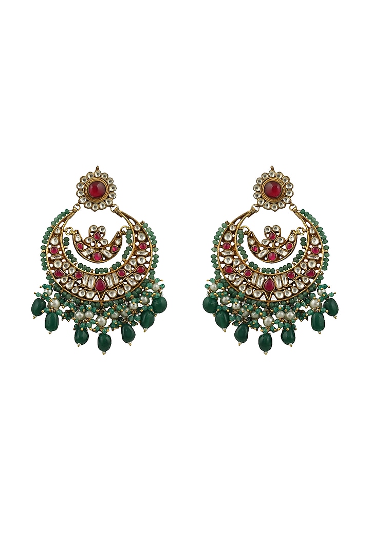 Gold Plated Red Stone Chandbaali Earrings by Riana Jewellery at Pernia's Pop Up Shop