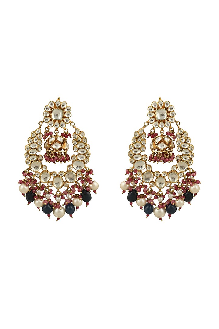 Gold Plated Pearl & Beaded Dangler Earrings by Riana Jewellery at Pernia's Pop Up Shop