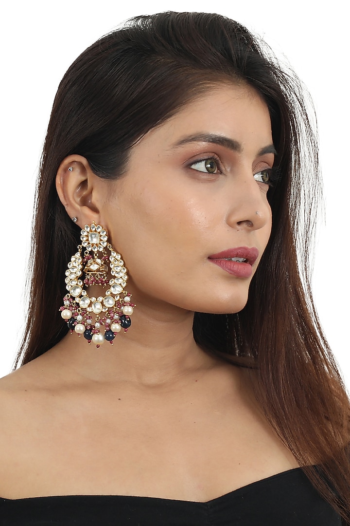 Gold Plated Pearl & Beaded Dangler Earrings by Riana Jewellery at Pernia's Pop Up Shop