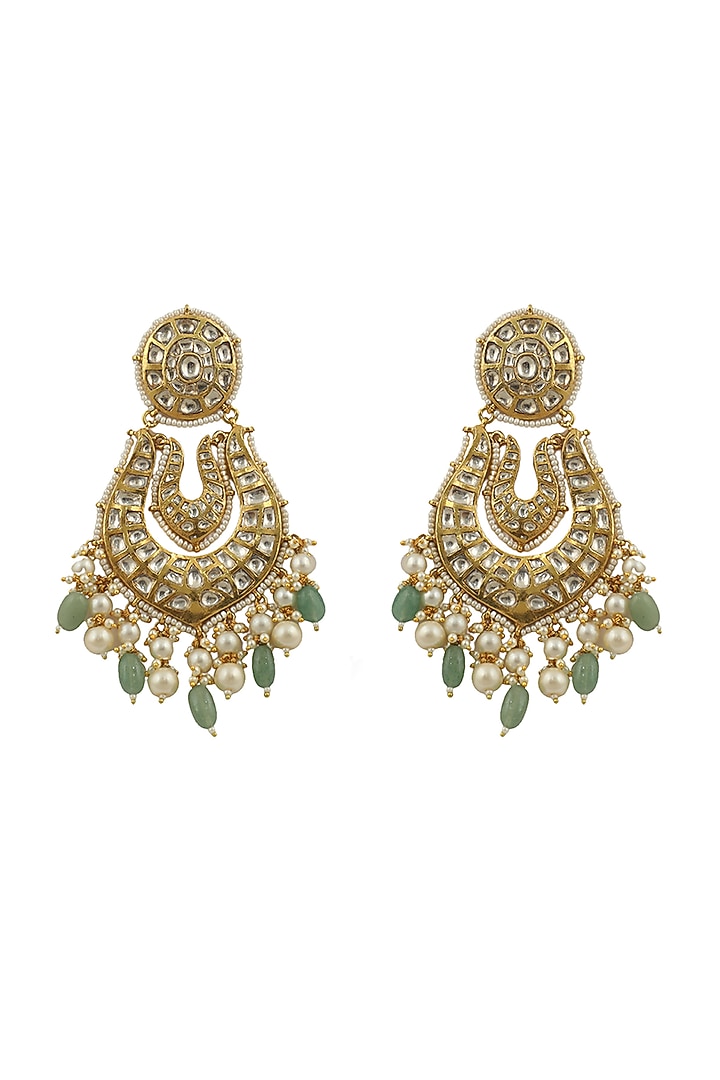 Gold Plated Jadtar Stone Dangler Earrings by Riana Jewellery at Pernia's Pop Up Shop