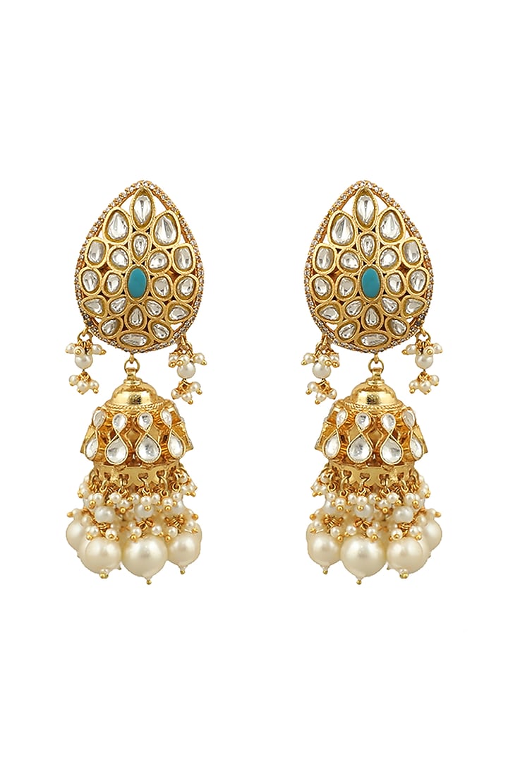 Gold Plated Firozi Stone Dangler Earrings by Riana Jewellery at Pernia's Pop Up Shop