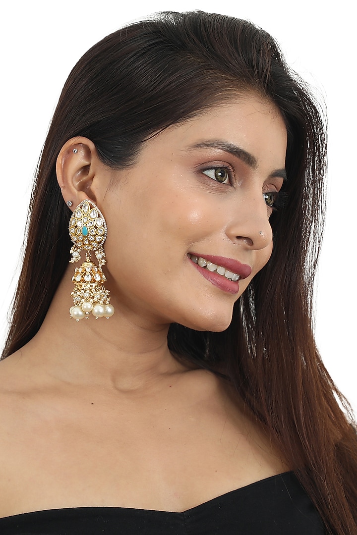Gold Plated Firozi Stone Dangler Earrings by Riana Jewellery at Pernia's Pop Up Shop
