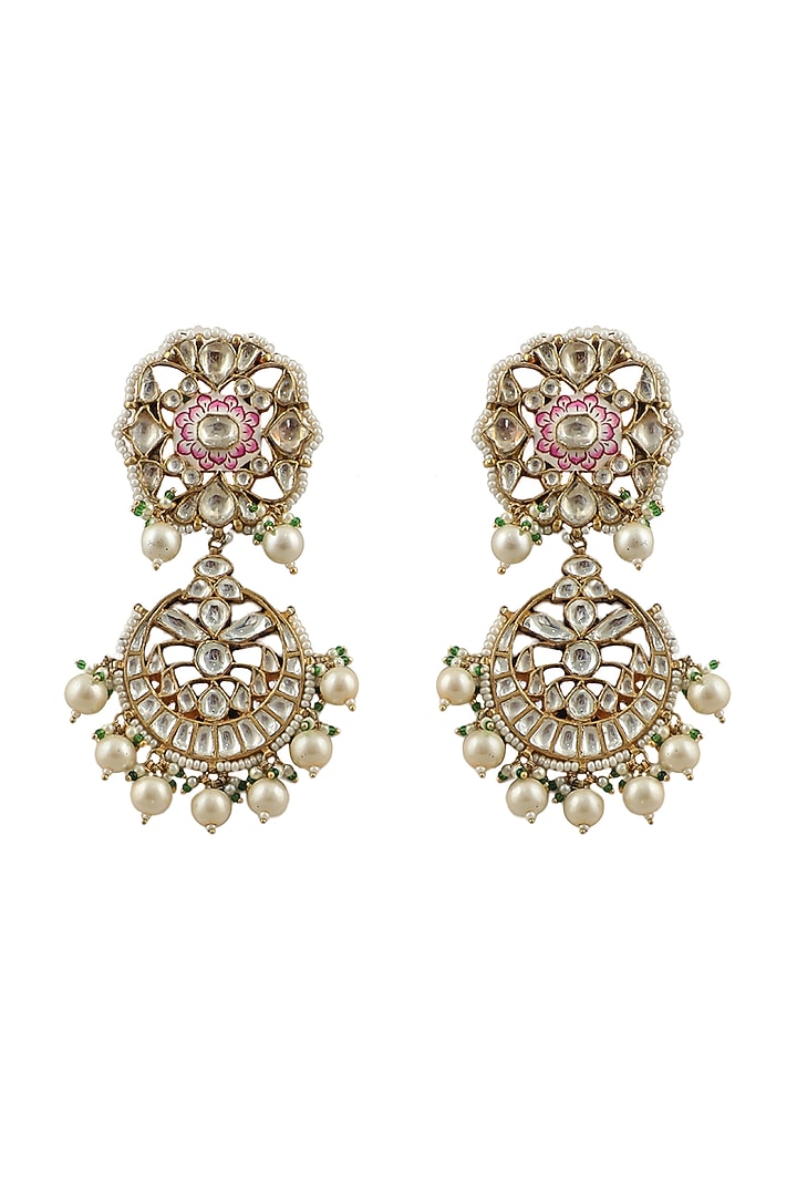 Gold Plated Pearl Meenakari Dangler Earrings by Riana Jewellery at Pernia's Pop Up Shop