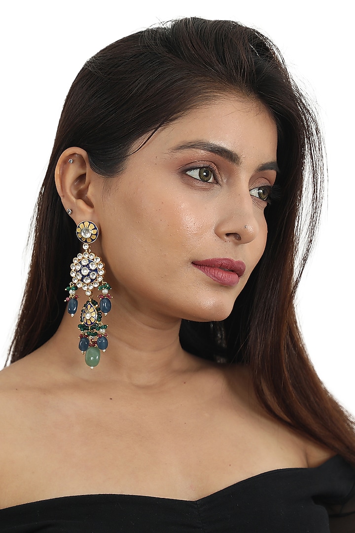 Gold Plated Beaded Meenakari Dangler Earrings by Riana Jewellery at Pernia's Pop Up Shop