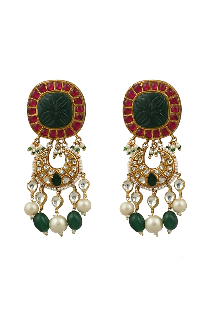 Gold Plated Pearl Dangler Earrings by Riana Jewellery at Pernia's Pop Up Shop
