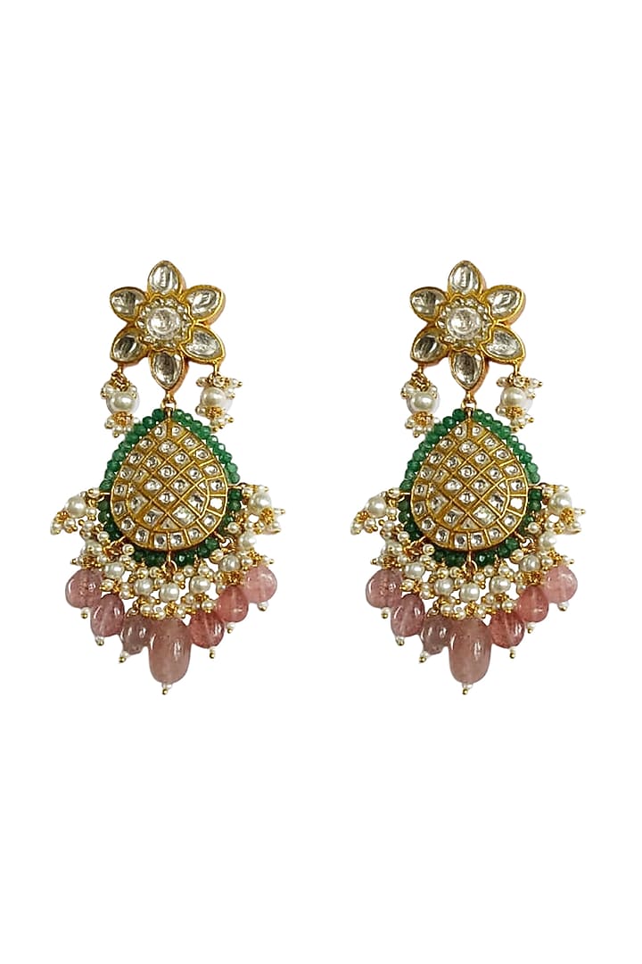 Gold Plated Pastel Pink Beaded Dangler Earrings by Riana Jewellery at Pernia's Pop Up Shop