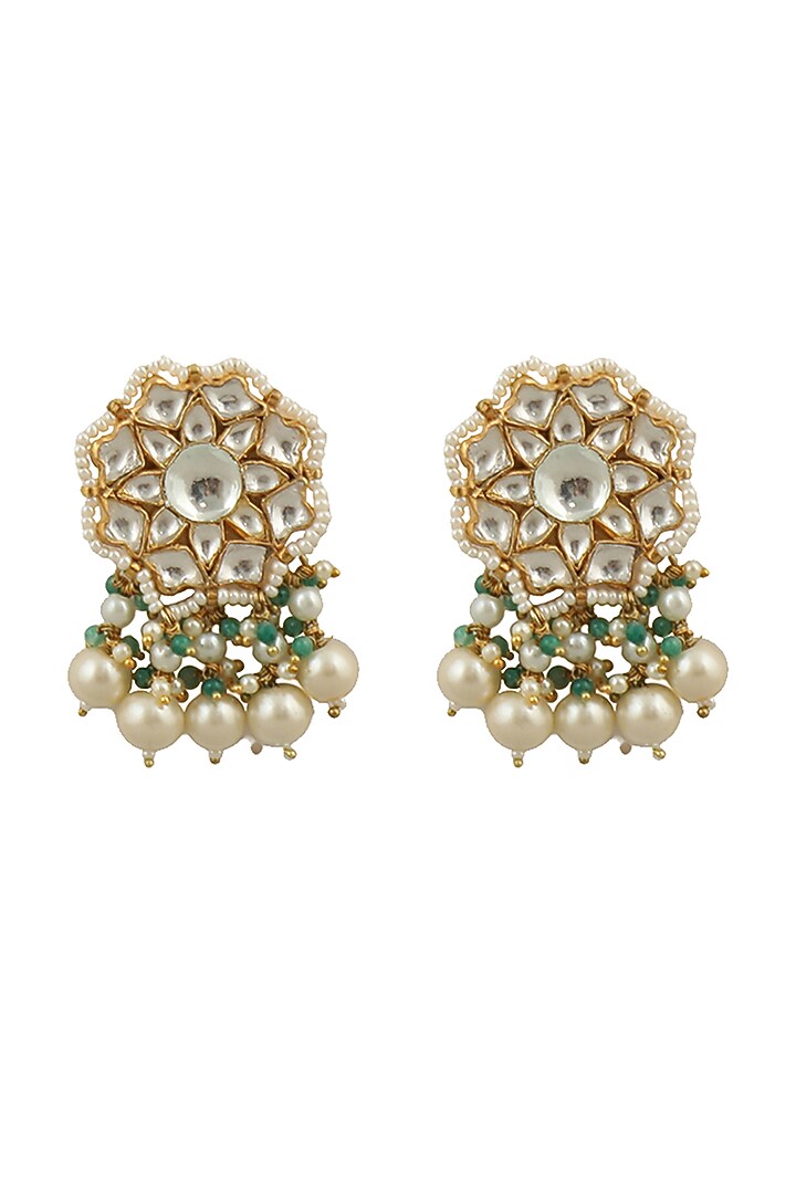 Gold Plated Moti & Pearl Stud Earrings by Riana Jewellery at Pernia's Pop Up Shop