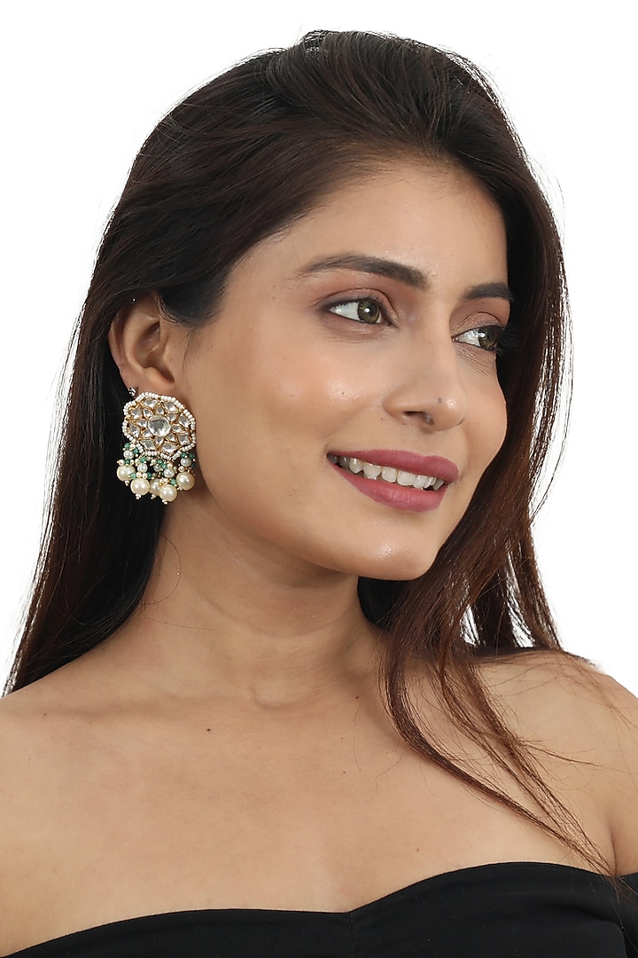 Gold Plated Moti & Pearl Stud Earrings by Riana Jewellery at Pernia's Pop Up Shop