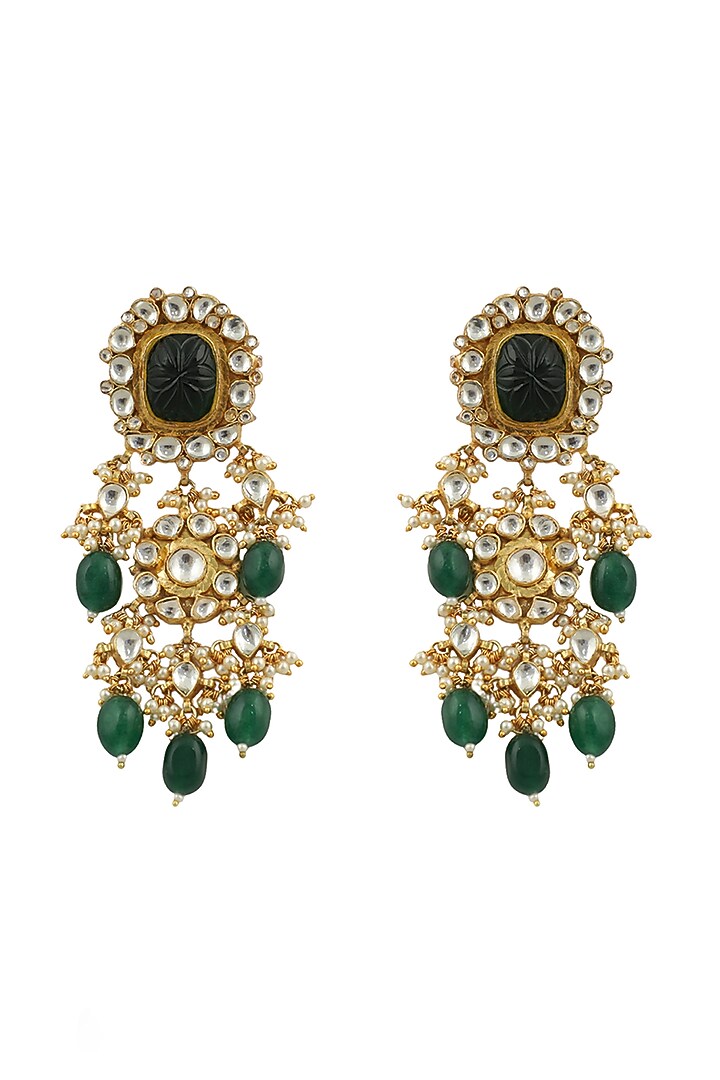 Gold Plated Green Beaded Dangler Earrings by Riana Jewellery at Pernia's Pop Up Shop
