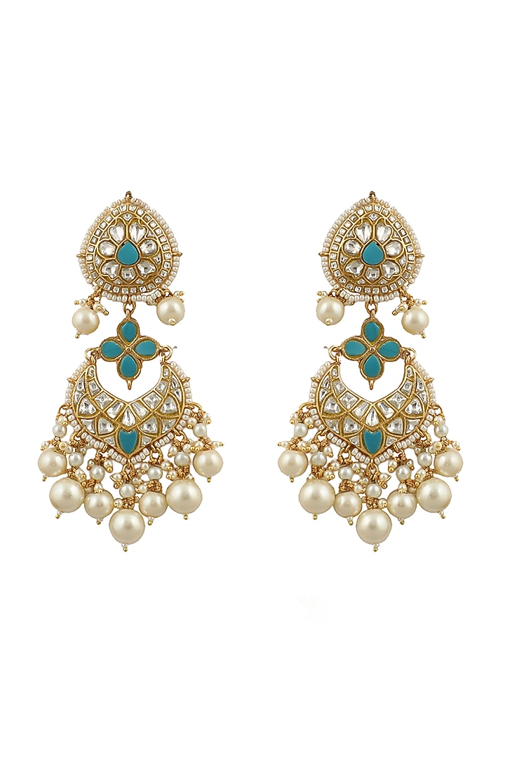Gold Plated Dangler Earrings With Pearls by Riana Jewellery at Pernia's Pop Up Shop