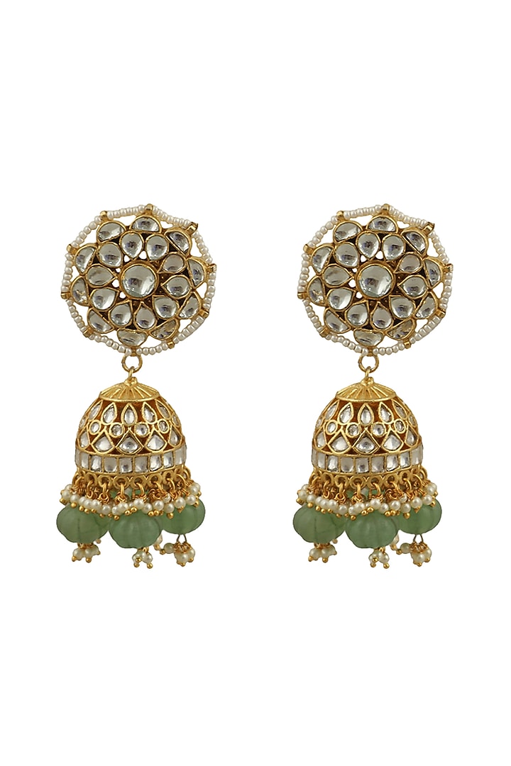 Gold Plated Sea Green Beaded Jhumka Earrings by Riana Jewellery at Pernia's Pop Up Shop