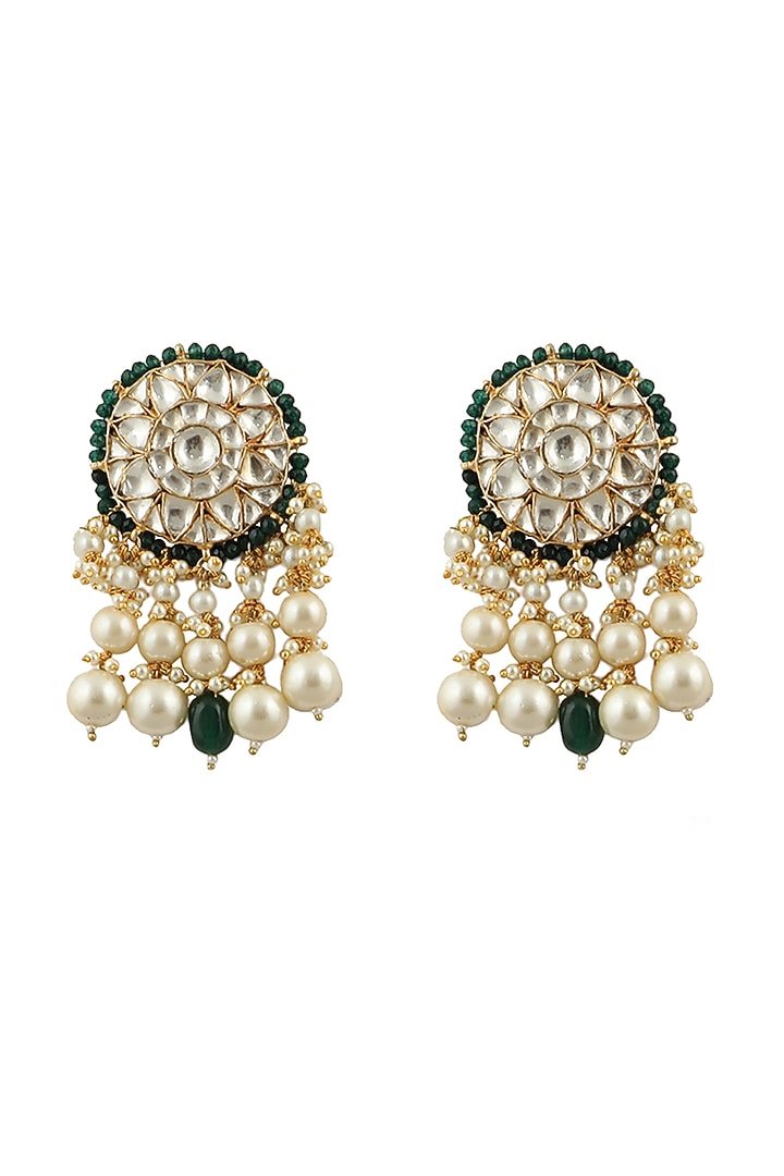 Gold Plated Green Bead & Pearl Stud Earrings by Riana Jewellery at Pernia's Pop Up Shop
