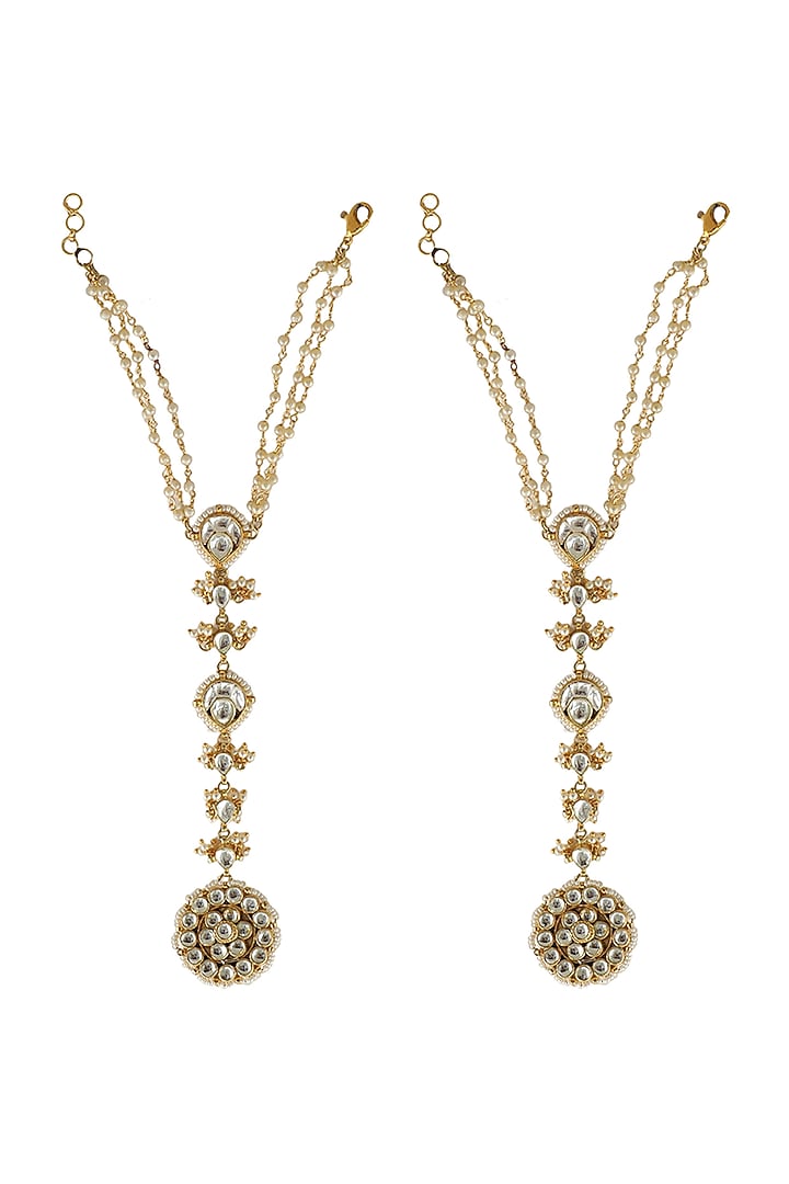 Gold Plated Pearl Haathphools (Set of 2) by Riana Jewellery at Pernia's Pop Up Shop