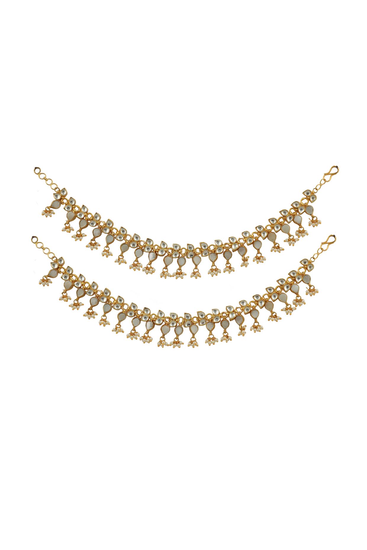 Gold Plated Mother Of Pearl Payals (Set of 2) by Riana Jewellery