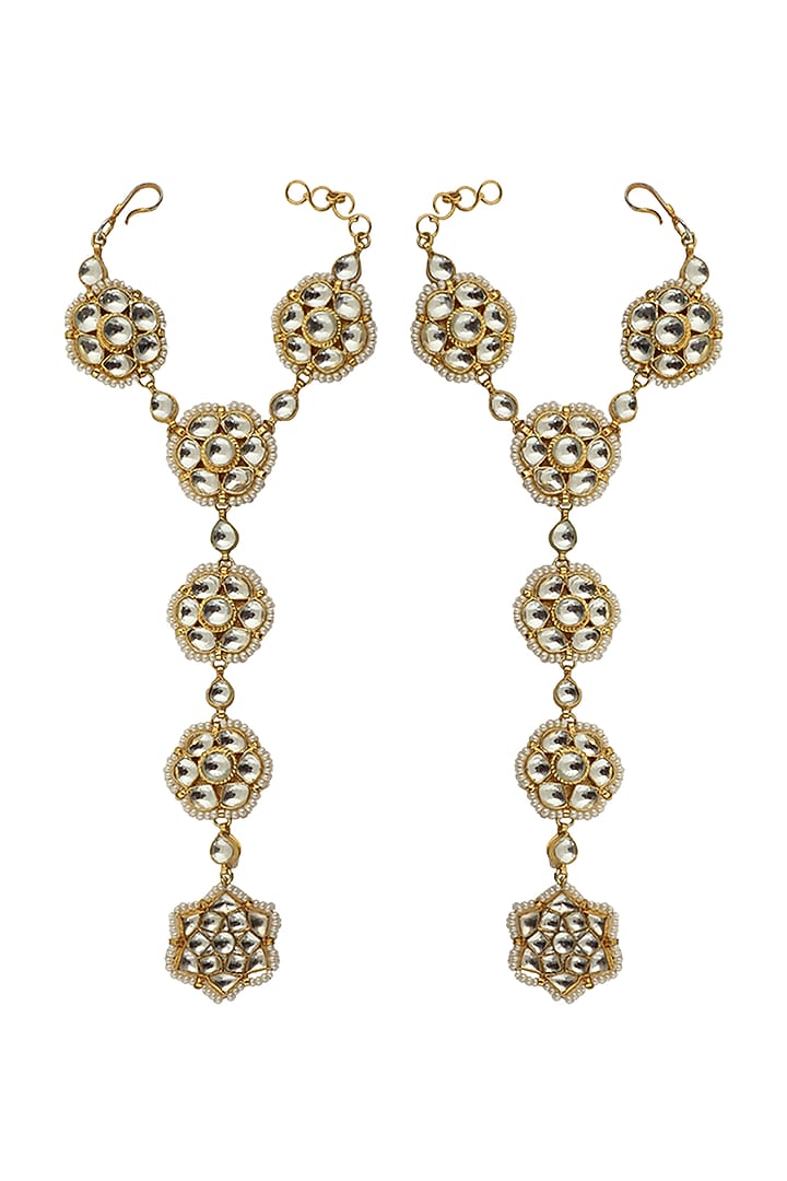 Gold Plated Pearl Haathphools (Set of 2) by Riana Jewellery at Pernia's Pop Up Shop