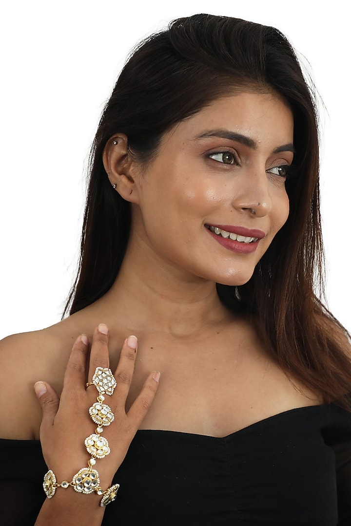 Gold Plated Pearl Haathphools (Set of 2) by Riana Jewellery at Pernia's Pop Up Shop