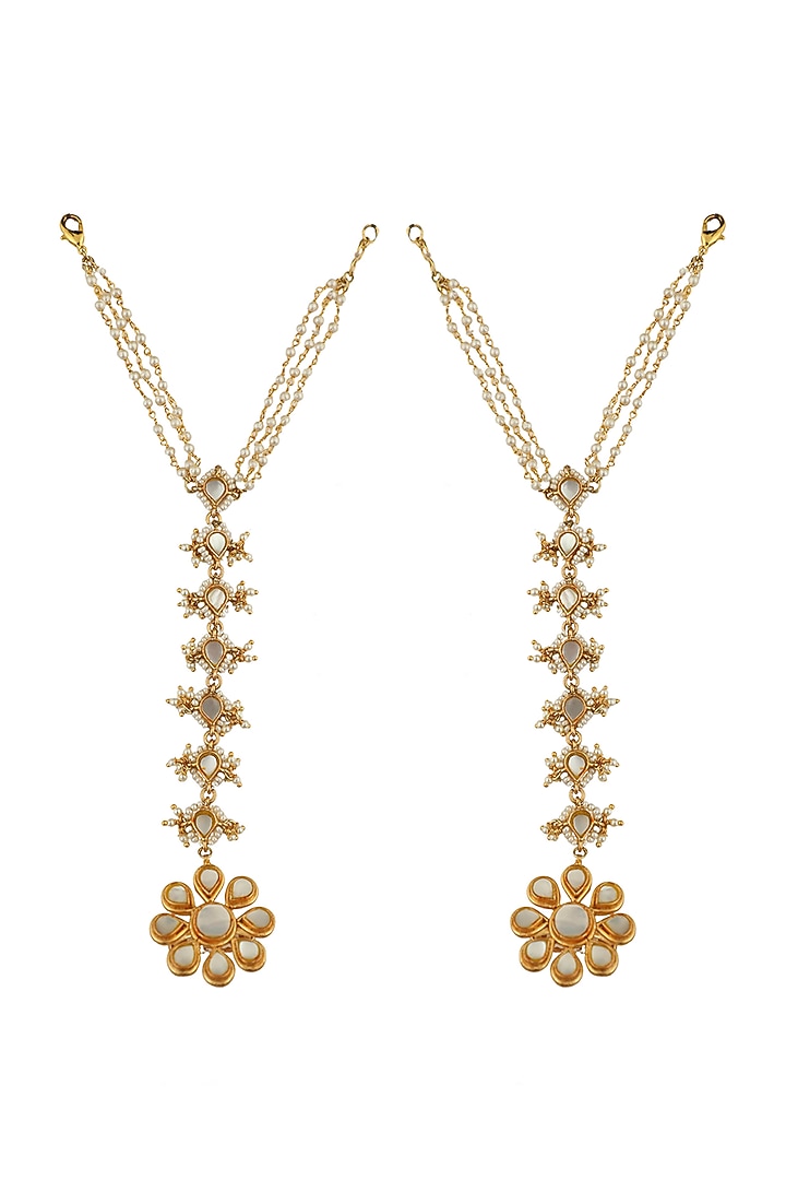 Gold Plated Mother Of Pearl Haathphools (Set of 2) by Riana Jewellery at Pernia's Pop Up Shop