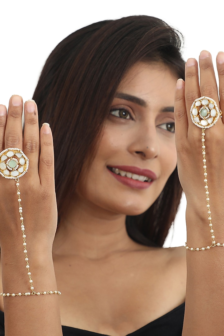 Gold Plated Stone Haathphools (Set of 2) by Riana Jewellery at Pernia's Pop Up Shop