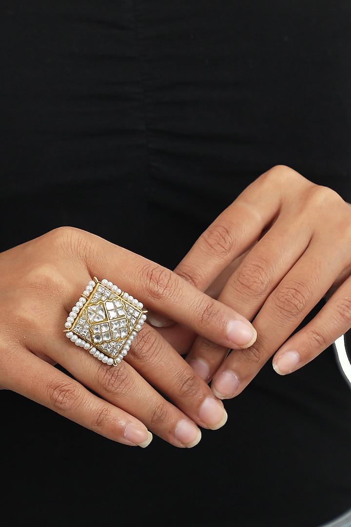 Gold Plated Pearl Ring by Riana Jewellery at Pernia's Pop Up Shop