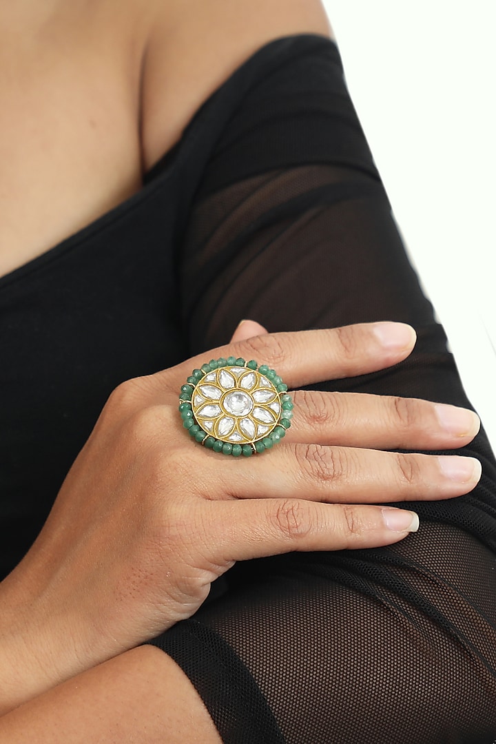 Gold Plated Jadau Ring by Riana Jewellery at Pernia's Pop Up Shop