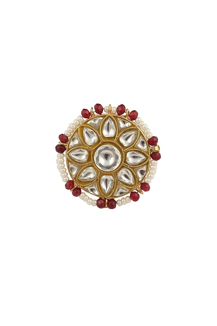Gold Plated Jadau & Pearl Ring by Riana Jewellery at Pernia's Pop Up Shop