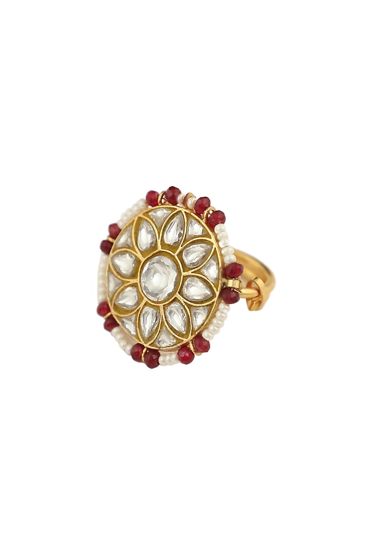 Gold Plated Jadau & Pearl Ring by Riana Jewellery at Pernia's Pop Up Shop