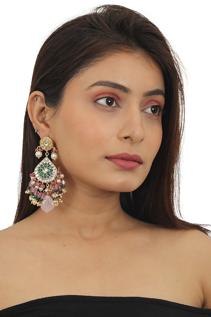 Gold Plated Green Stone & Moti Choker Necklace Set by Riana Jewellery at Pernia's Pop Up Shop