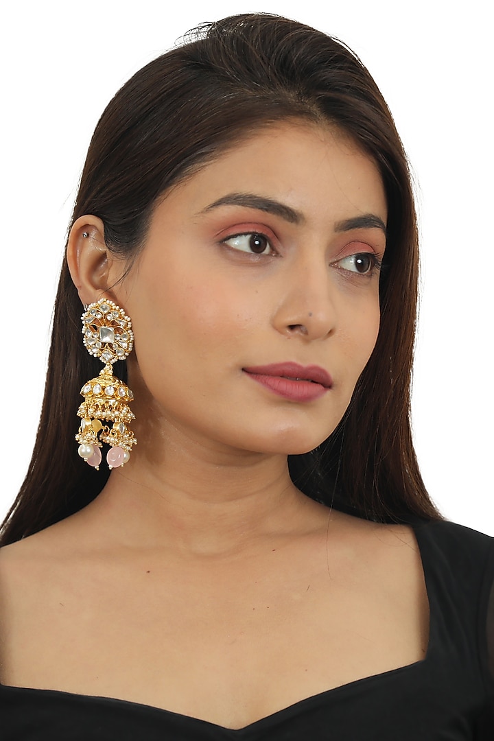 Gold Plated Light Pink Beaded Choker Necklace Set by Riana Jewellery at Pernia's Pop Up Shop