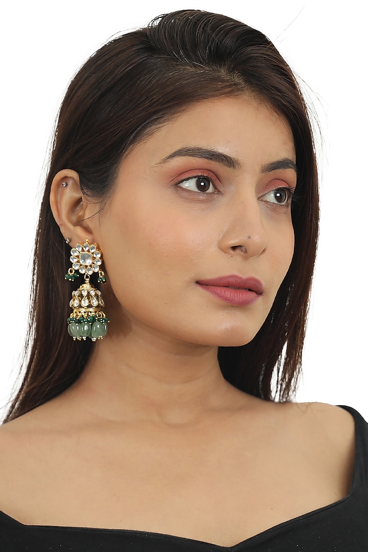 Gold Plated Sea Green Beaded Long Necklace Set by Riana Jewellery at Pernia's Pop Up Shop