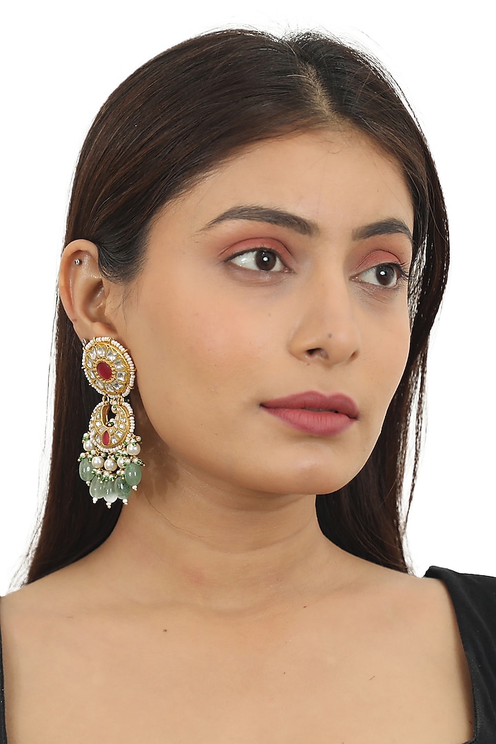 Gold Plated Pink & White Stone Choker Necklace Set by Riana Jewellery at Pernia's Pop Up Shop