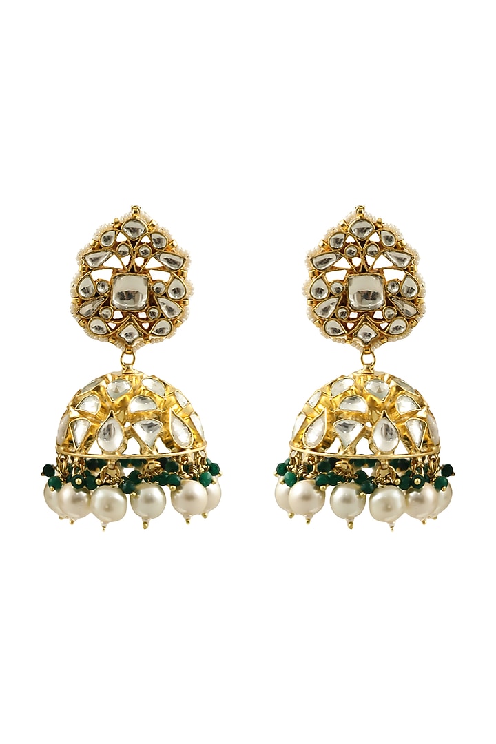 Gold Plated Pearl Jhumka Earrings by Riana Jewellery at Pernia's Pop Up Shop