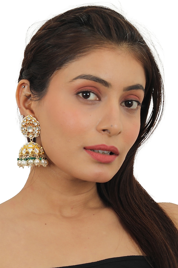 Gold Plated Pearl Jhumka Earrings by Riana Jewellery at Pernia's Pop Up Shop