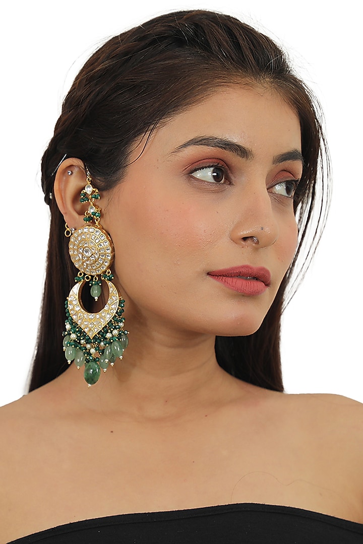 Gold Plated Beaded Long Earrings by Riana Jewellery at Pernia's Pop Up Shop