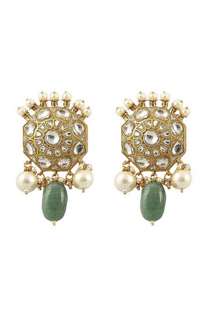Gold Plated Pearl & Beaded Stud Earrings by Riana Jewellery at Pernia's Pop Up Shop
