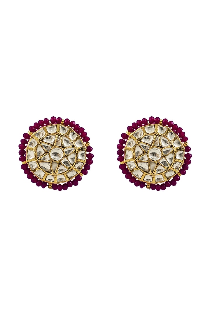 Gold Plated Red Moti Stud Earrings by Riana Jewellery at Pernia's Pop Up Shop