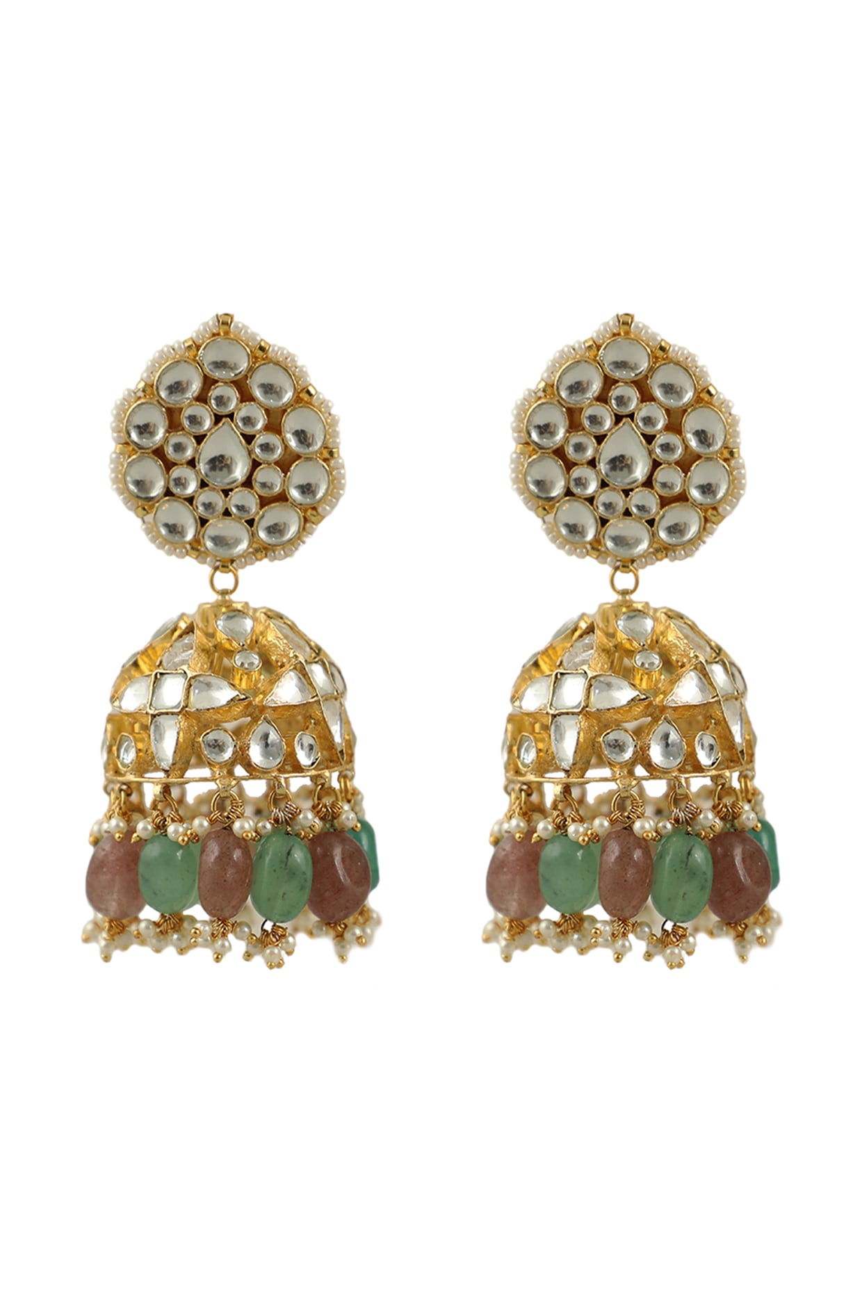 ME1YGR - Green Color Gold Plated Jadau Kundan Earrings – Mortantra