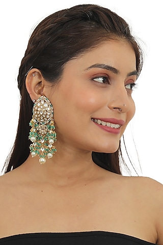 Gold Plated Pearl Dangler Earrings by Riana Jewellery