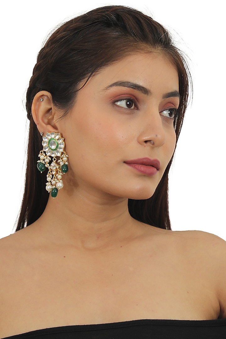 Gold Plated Pearl & Beaded Meenakari Dangler Earrings by Riana Jewellery at Pernia's Pop Up Shop