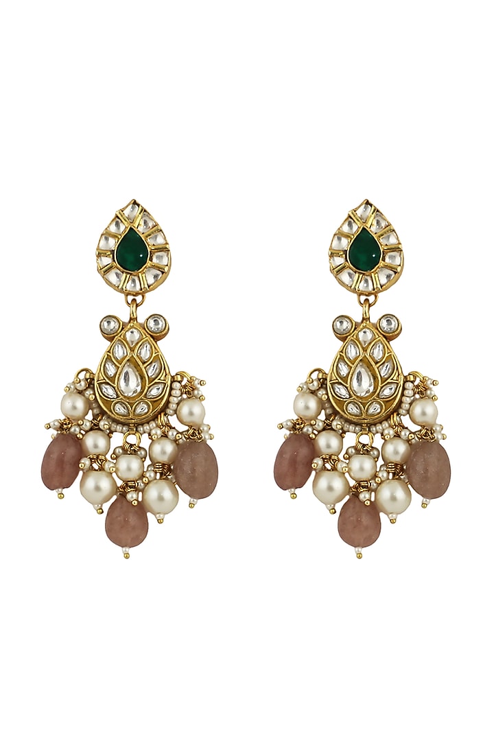 Gold Plated Pearl & Pastel Pink Beaded Meenakari Dangler Earrings by Riana Jewellery at Pernia's Pop Up Shop