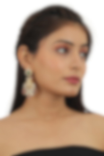 Gold Plated Pearl & Pastel Pink Beaded Meenakari Dangler Earrings by Riana Jewellery at Pernia's Pop Up Shop