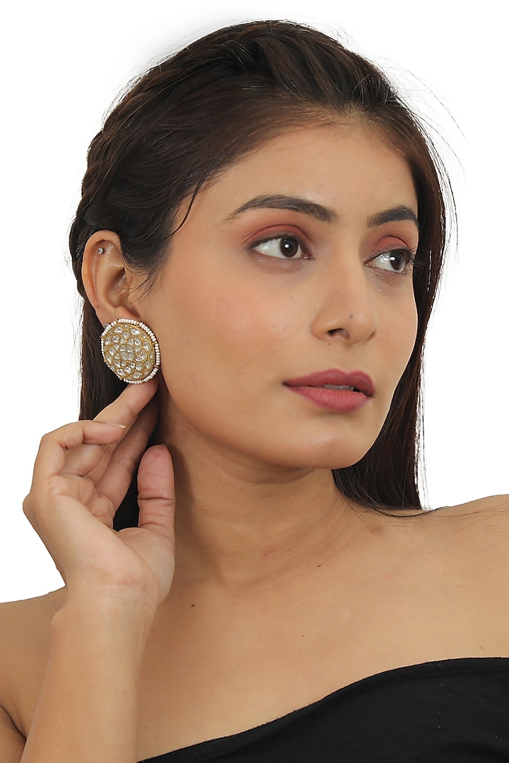 Gold Plated Jadtar Stud Earrings by Riana Jewellery