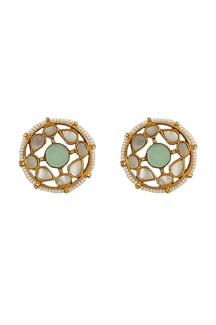 Gold Plated Mother Of Pearl Stud Earrings by Riana Jewellery at Pernia's Pop Up Shop
