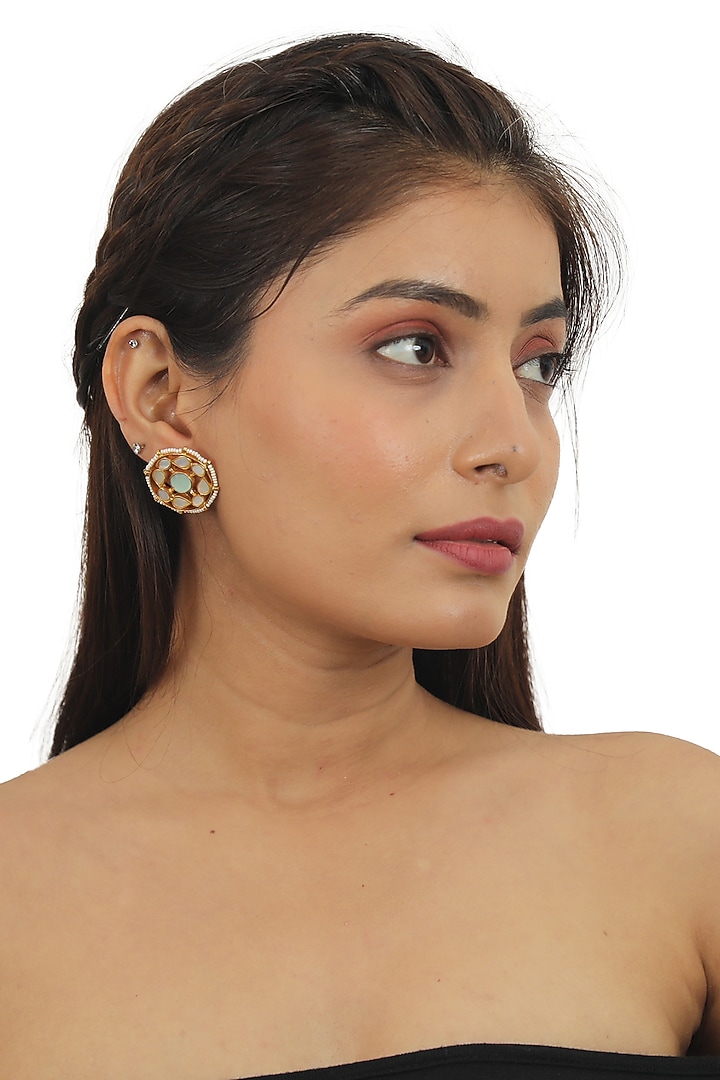 Gold Plated Mother Of Pearl Stud Earrings by Riana Jewellery at Pernia's Pop Up Shop