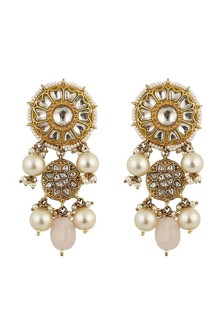 Gold Plated Light Pink Beaded Dangler Earrings by Riana Jewellery at Pernia's Pop Up Shop