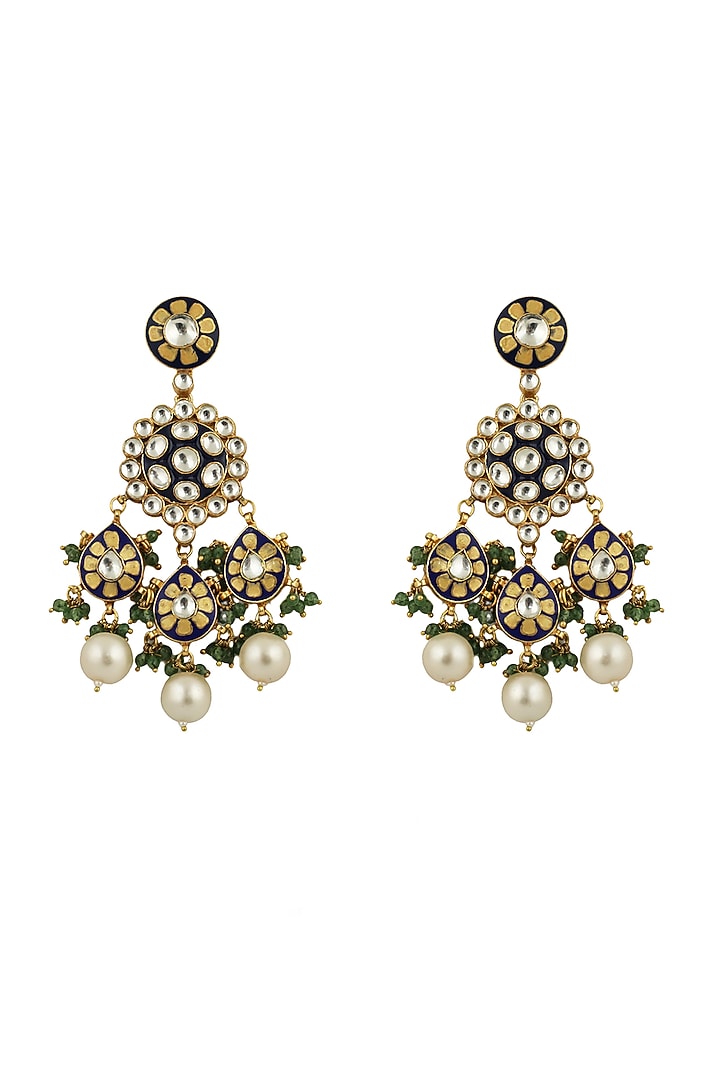 Gold Plated Pearl Meenakari Dangler Earrings by Riana Jewellery at Pernia's Pop Up Shop