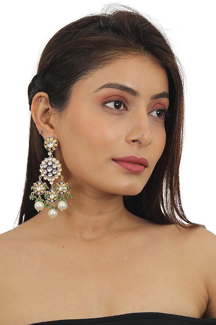 Gold Plated Pearl Meenakari Dangler Earrings by Riana Jewellery at Pernia's Pop Up Shop